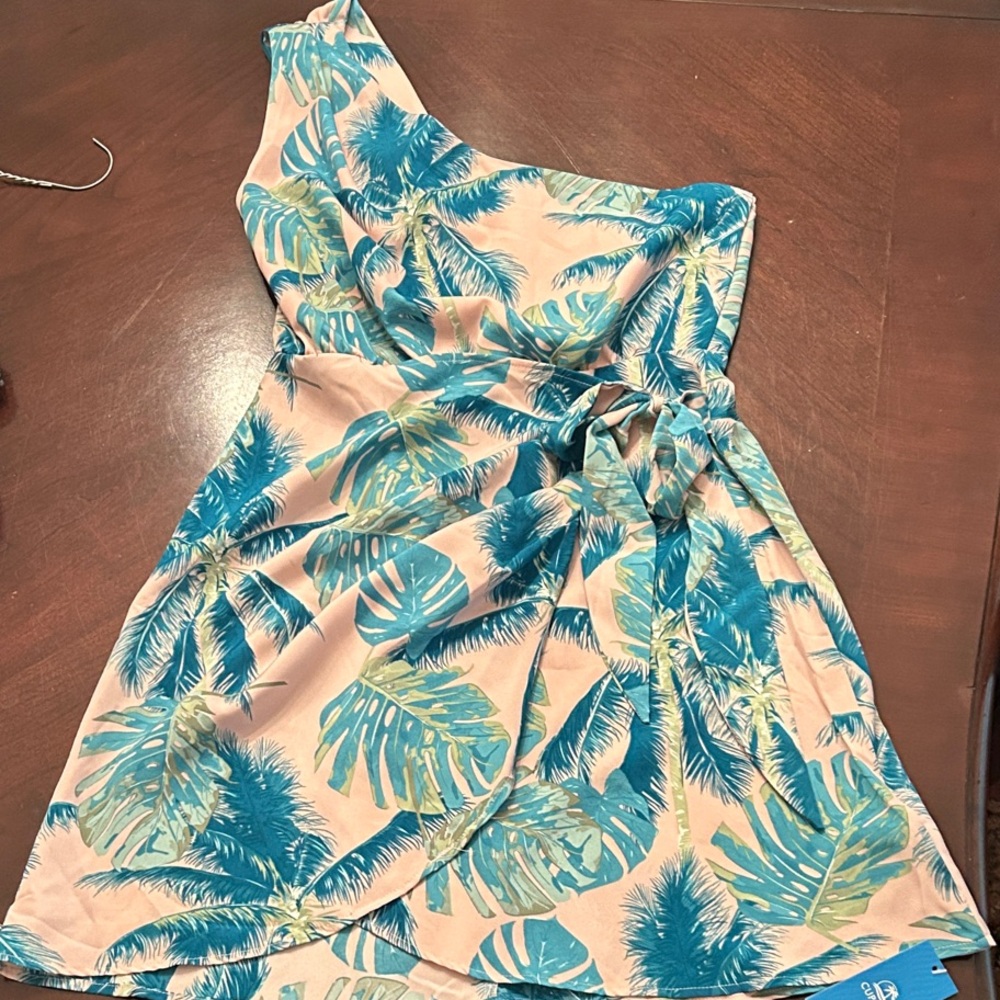 Cupshe One Shoulder Tropical Dress - pink and green